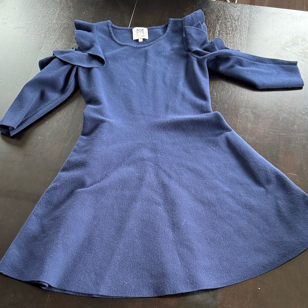 Milly Minis Navy Ruffle-Shoulder Knit Dress